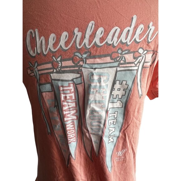 Varsity Spirit Pink Cheerleader with Flags Cotton TShirt Sz Small Womens Short S - Picture 3 of 8